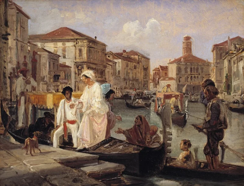 Wilhelm Marstrand – Ausstieg aus einer Gondel in Venedig 1852 | Giclée Kunstdruck gerahmt