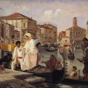 Wilhelm Marstrand – Ausstieg aus einer Gondel in Venedig 1852 | Giclée Kunstdruck gerahmt