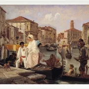 Wilhelm Marstrand – Ausstieg aus einer Gondel in Venedig 1852 | Giclée Kunstdruck gerahmt