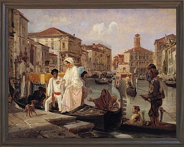 Wilhelm Marstrand – Ausstieg aus einer Gondel in Venedig 1852 | Giclée Kunstdruck gerahmt