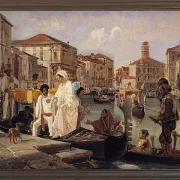 Wilhelm Marstrand – Ausstieg aus einer Gondel in Venedig 1852 | Giclée Kunstdruck gerahmt
