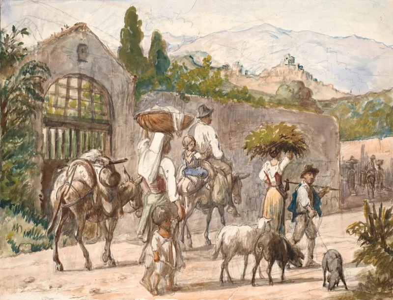 Wilhelm Marstrand – Bauern auf dem Weg nach Rom 1869 | Giclée Kunstdruck gerahmt
