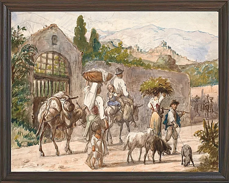 Wilhelm Marstrand – Bauern auf dem Weg nach Rom 1869 | Giclée Kunstdruck gerahmt