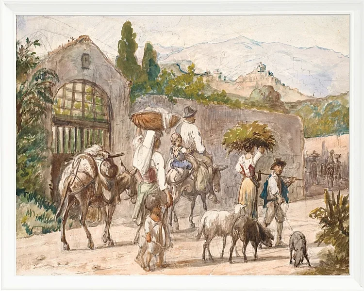 Wilhelm Marstrand – Bauern auf dem Weg nach Rom 1869 | Giclée Kunstdruck gerahmt