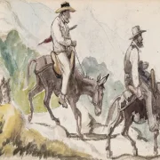 Wilhelm Marstrand | P.C. Skovgaard und A. Kittendorff auf Eseln in einer Berglandschaft – 1869 | Gerahmter Kunstdruck | Goldenes Zeitalter Dänemark