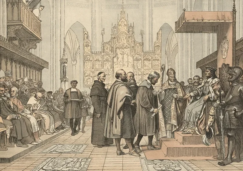 Wilhelm Marstrand | Christian 1. grundlægger et universitet – 1865 | Indrammet kunsttryk | Danmarks Guldalder