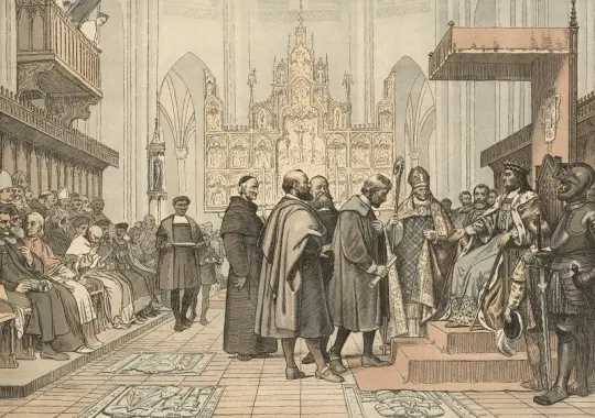 Wilhelm Marstrand | Christian 1. grundlægger et universitet – 1865 | Indrammet kunsttryk | Danmarks Guldalder