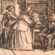 Wilhelm Marstrand | Jordemoderen præsenterer arvingen – 1810 | Indrammet kunsttryk | Danmarks Guldalder