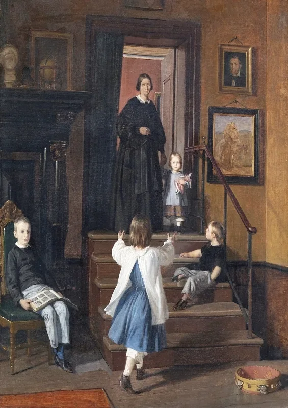 Wilhelm Marstrand | Die Frau und die Kinder des Künstlers - 1861 | Gerahmter Kunstdruck | Goldenes Zeitalter Dänemark