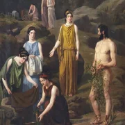 Wilhelm Marstrand | Nausikaa bringt dem schiffbrüchigen Odysseus Kleidung – 1835 | Gerahmter Kunstdruck | Goldenes Zeitalter Dänemark