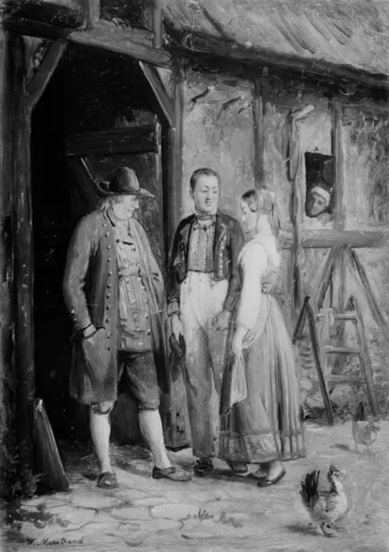 Wilhelm Marstrand | Elskerinden introduceres - 1825 | Indrammet kunsttryk | Danmarks Guldalder