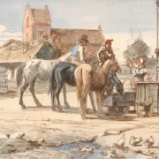 Wilhelm Marstrand | Am Brunnen außerhalb des Dorfes – 1865 | Gerahmter Kunstdruck | Goldenes Zeitalter Dänemark
