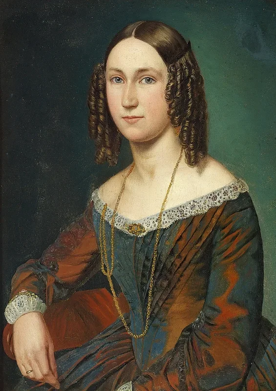 Wilhelm Marstrand | Portræt af ung kvinde med slangekrøller - 1850 | Indrammet kunsttryk | Danmarks Guldalder
