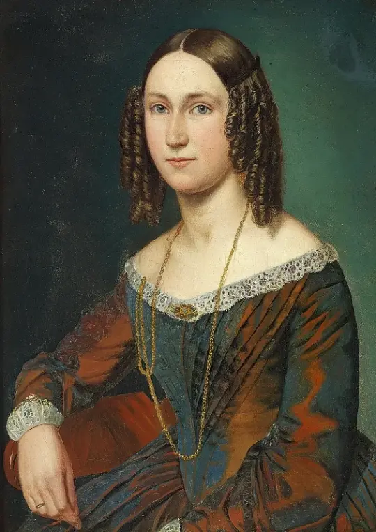 Wilhelm Marstrand | Portræt af ung kvinde med slangekrøller - 1850 | Indrammet kunsttryk | Danmarks Guldalder