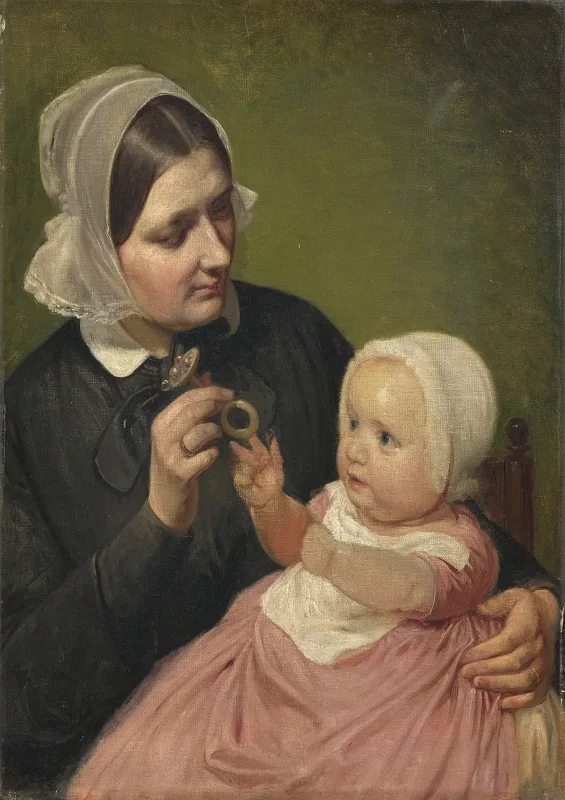 Wilhelm Marstrand | Die Frau des Künstlers und ihr Sohn Poul - 1839 | Gerahmter Kunstdruck | Goldenes Zeitalter Dänemark