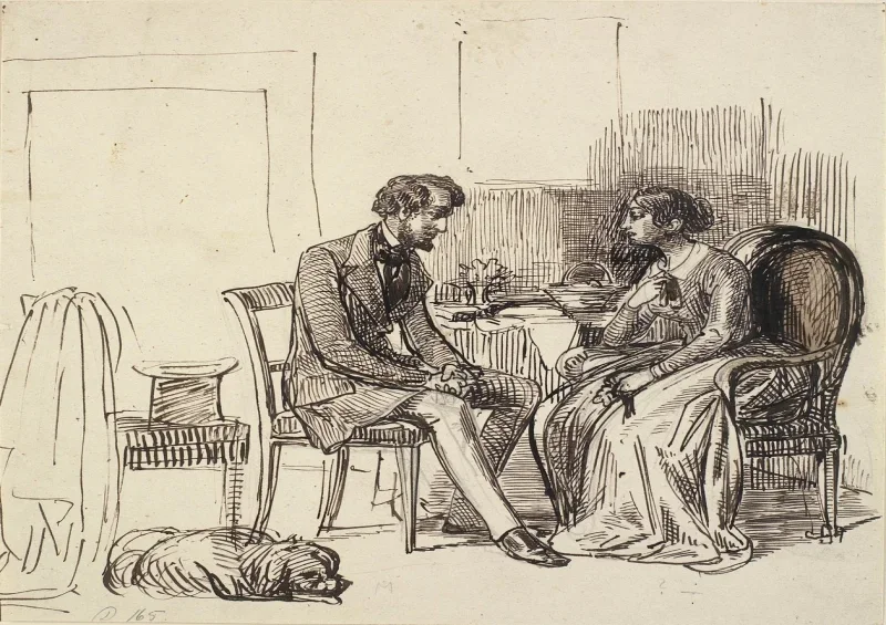Wilhelm Marstrand | En herre på besøg hos en ung dame – 1810 | Indrammet kunsttryk | Danmarks Guldalder