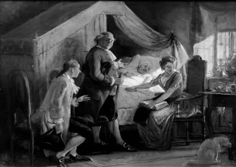 Wilhelm Marstrand | En forlovelse ved sygelejet – 1825 | Indrammet kunsttryk | Danmarks Guldalder