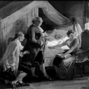 Wilhelm Marstrand | En forlovelse ved sygelejet – 1825 | Indrammet kunsttryk | Danmarks Guldalder