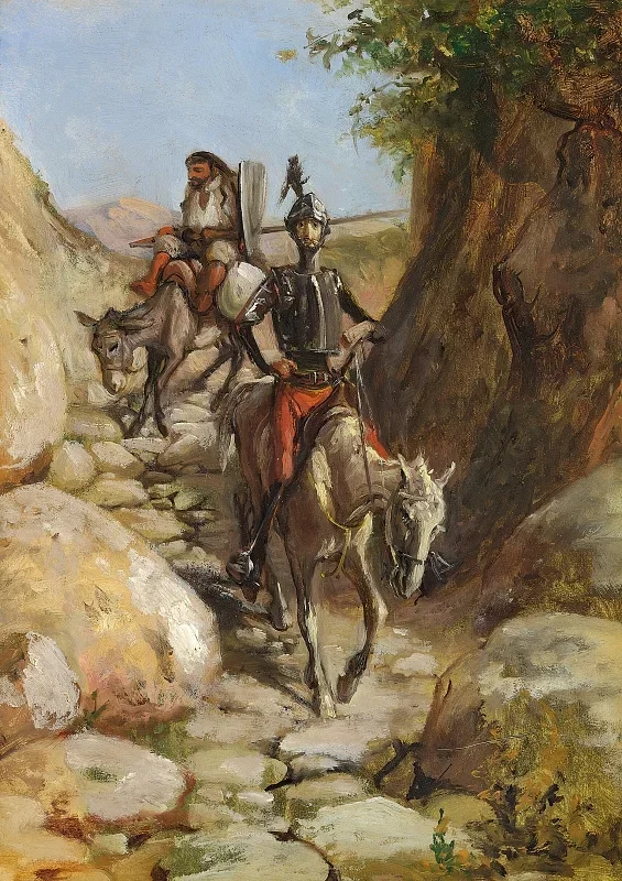 Wilhelm Marstrand | Don Quixote og Sancho Panza - 1827 | Indrammet kunsttryk | Danmarks Guldalder
