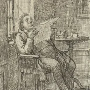 Wilhelm Marstrand | En herre, der læser avis og drikker kaffe – 1870 | Indrammet kunsttryk | Danmarks Guldalder