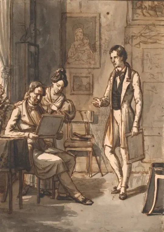 Wilhelm Marstrand | Et kunstværk vurderes – 1832 | Indrammet kunsttryk | Danmarks Guldalder