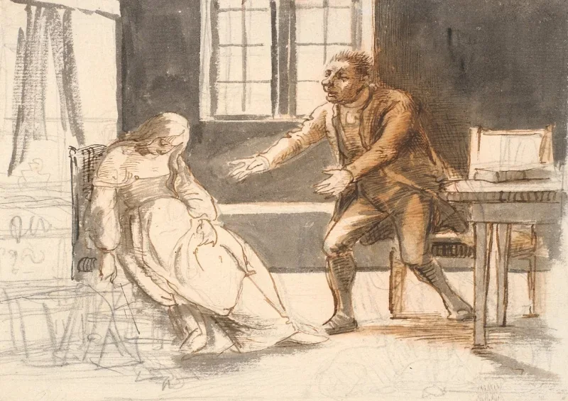 Wilhelm Marstrand | Ein Mann und eine ohnmächtige Frau - 1810 | Gerahmter Kunstdruck | Goldenes Zeitalter Dänemark