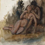 Wilhelm Marstrand | Et nøgent par ved et træ - 1846 | Indrammet kunsttryk | Danmarks Guldalder