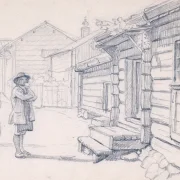 Wilhelm Marstrand | Straße in Orsa mit zwei Frauen - 1851 | Gerahmter Kunstdruck | Goldenes Zeitalter Dänemark