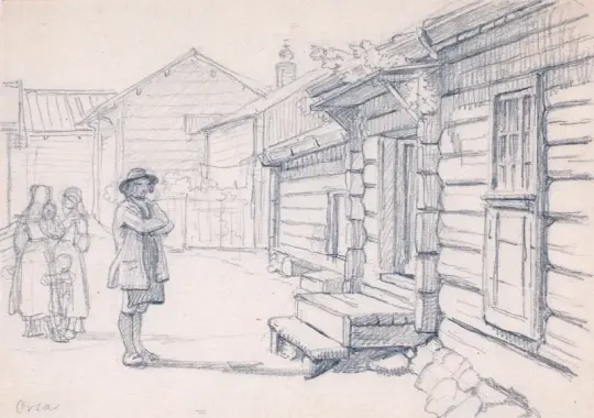 Wilhelm Marstrand | Gade i Orsa med to kvinder - 1851 | Indrammet kunsttryk | Danmarks Guldalder
