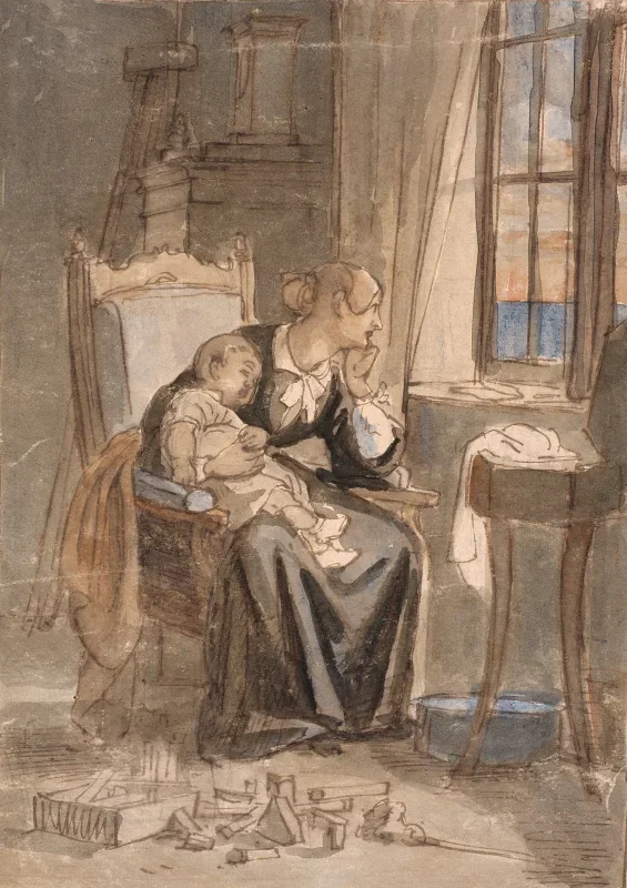 Wilhelm Marstrand | Fru Marstrand med sønnen Poul - 1853 | Indrammet kunsttryk | Danmarks Guldalder