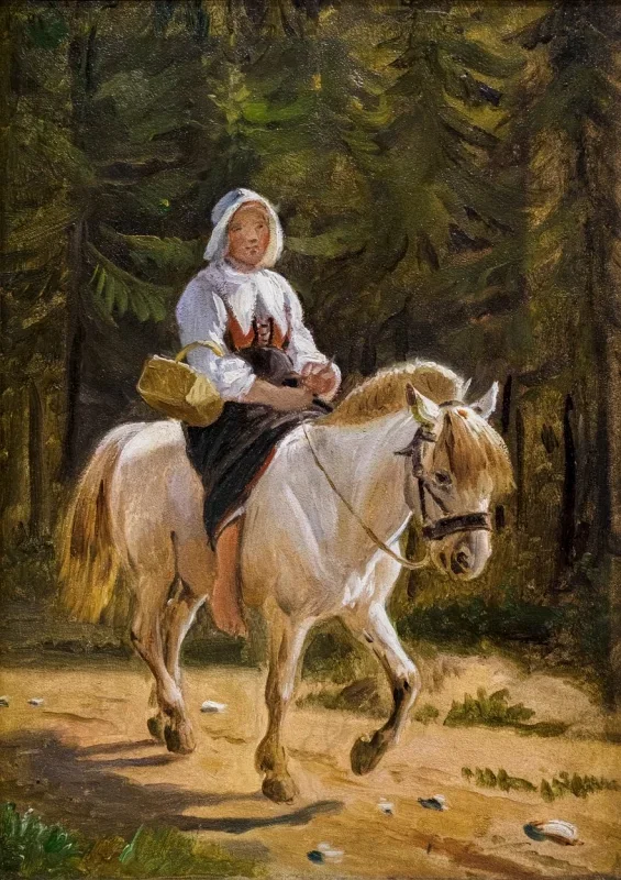 Wilhelm Marstrand | Eine Frau reitet barfuß auf einem Pferd - 1851 | Gerahmter Kunstdruck | Goldenes Zeitalter Dänemark