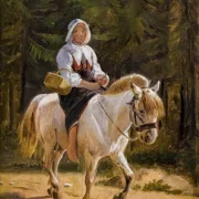 Wilhelm Marstrand | Eine Frau reitet barfuß auf einem Pferd - 1851 | Gerahmter Kunstdruck | Goldenes Zeitalter Dänemark