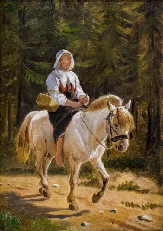 Wilhelm Marstrand | En kvinde rider på hest barfodet – 1851 | Indrammet kunsttryk | Danmarks Guldalder