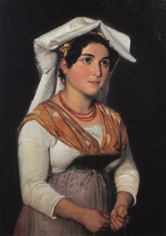 Wilhelm Marstrand | En italiensk kvinde med en rosenkrans – 1825 | Indrammet kunsttryk | Danmarks Guldalder