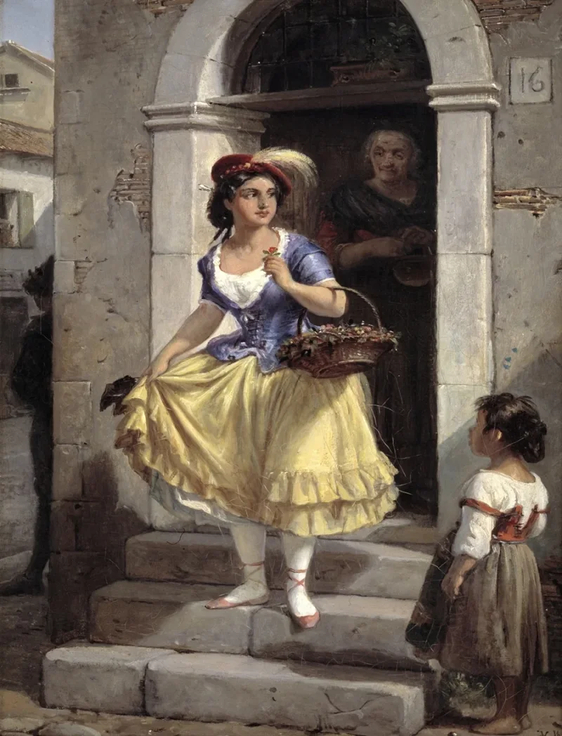Wilhelm Marstrand – Eine Italienerin auf dem Weg zum Karneval 1835 | Giclée Kunstdruck gerahmt