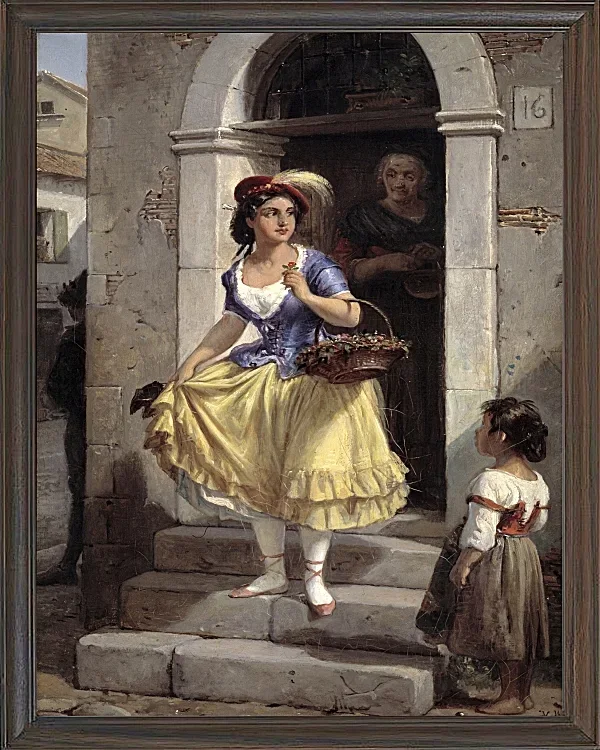 Wilhelm Marstrand – Eine Italienerin auf dem Weg zum Karneval 1835 | Giclée Kunstdruck gerahmt