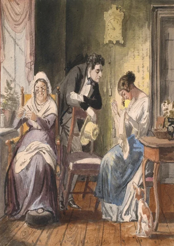 Wilhelm Marstrand | Et besøg - 1850 | Indrammet kunsttryk | Danmarks Guldalder