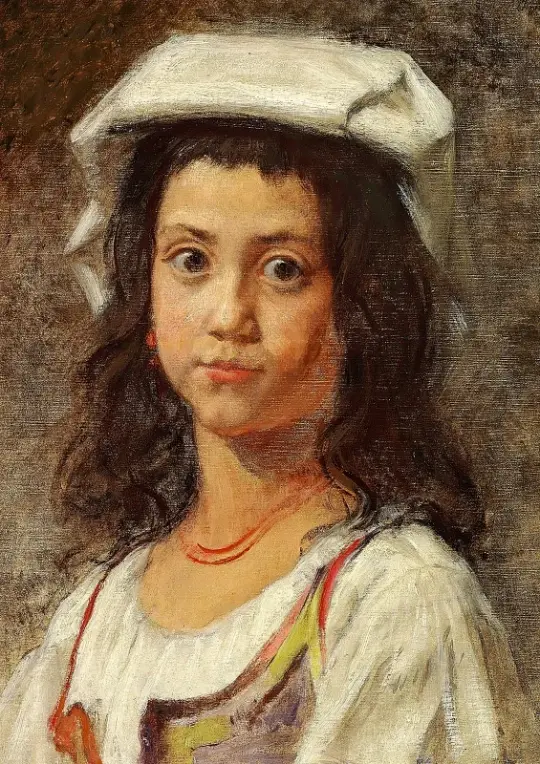 Wilhelm Marstrand | En ung italienerinde med hvidt hovedklæde - 1840 | Indrammet kunsttryk | Danmarks Guldalder