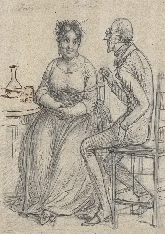 Wilhelm Marstrand | Frieri til en enke - 1840 | Indrammet kunsttryk | Danmarks Guldalder