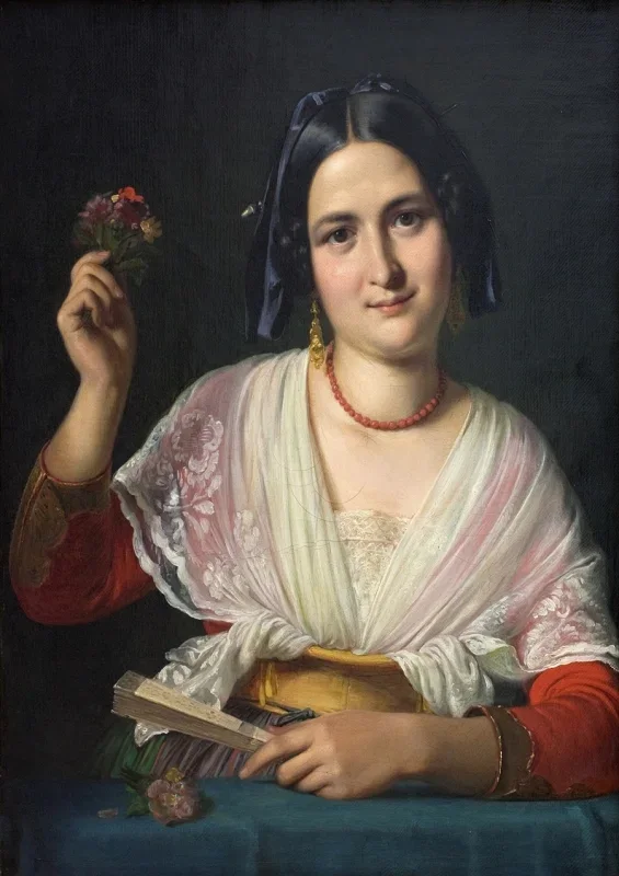 Wilhelm Marstrand | Eine römische Frau im Kostüm - 1847 | Gerahmter Kunstdruck | Goldenes Zeitalter Dänemark