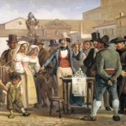 Wilhelm Marstrand | En charlatan, der sælger blacking på Piazza Barberini i Rom – 1840 | Indrammet kunsttryk | Danmarks Guldalder