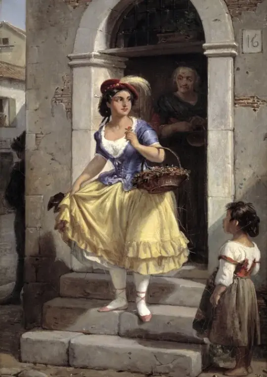 Wilhelm Marstrand | En italiensk kvinde på vej til karnevallet - 1835 | Indrammet kunsttryk | Danmarks Guldalder