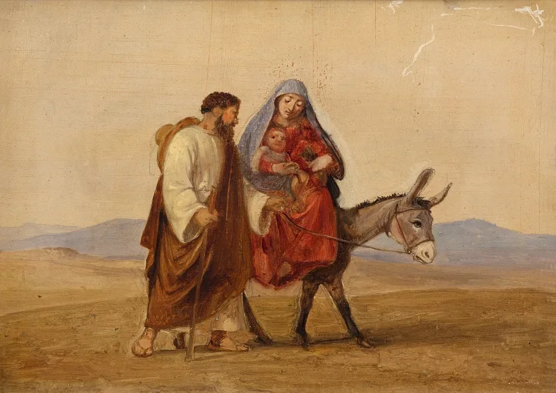 Wilhelm Marstrand | Den hellige familie på flugt – 1815 | Indrammet kunsttryk | Danmarks Guldalder