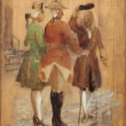 Wilhelm Marstrand | Holberg går af vejen for Jacob von Thyboe og Jean de France - 1873 | Indrammet kunsttryk | Danmarks Guldalder