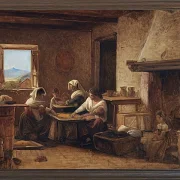 Wilhelm Marstrand – Frauen arbeiten in der Küche eines Bauernhauses in der Nähe von Olevan 1851 | Giclée Kunstdruck gerahmt