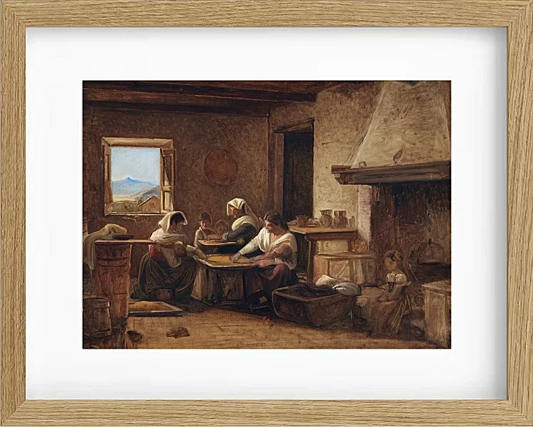 Wilhelm Marstrand – Frauen arbeiten in der Küche eines Bauernhauses in der Nähe von Olevan 1851 | Giclée Kunstdruck gerahmt