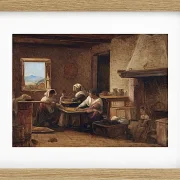 Wilhelm Marstrand – Frauen arbeiten in der Küche eines Bauernhauses in der Nähe von Olevan 1851 | Giclée Kunstdruck gerahmt
