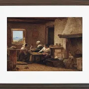 Wilhelm Marstrand – Frauen arbeiten in der Küche eines Bauernhauses in der Nähe von Olevan 1851 | Giclée Kunstdruck gerahmt