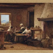 Wilhelm Marstrand – Frauen arbeiten in der Küche eines Bauernhauses in der Nähe von Olevan 1851 | Giclée Kunstdruck gerahmt