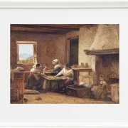 Wilhelm Marstrand – Frauen arbeiten in der Küche eines Bauernhauses in der Nähe von Olevan 1851 | Giclée Kunstdruck gerahmt